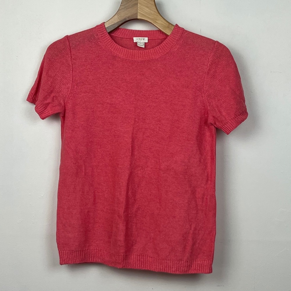 J.Crew Short Sleeve Linen Knit Sweater XS Coral Pink Cottagecore Preppy